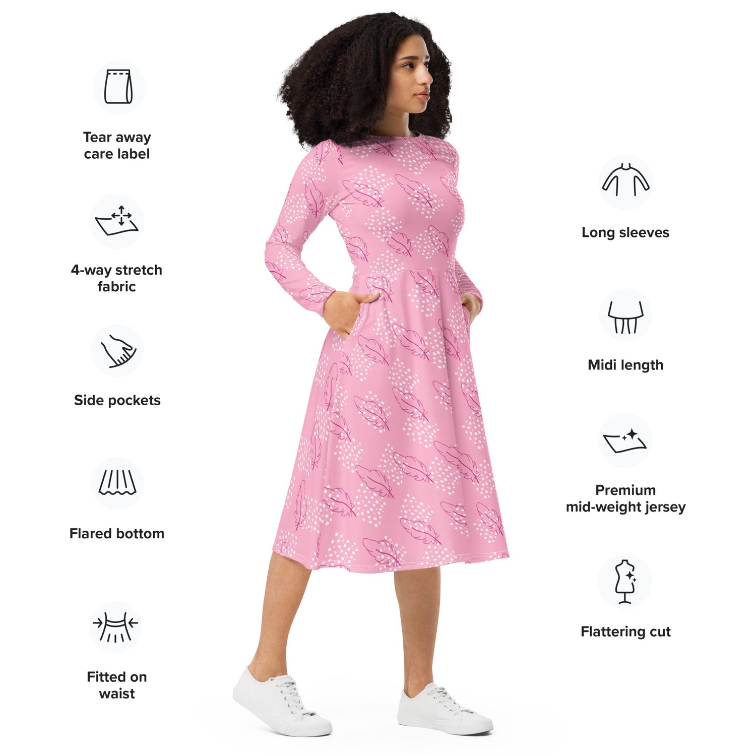 Long Sleeve Midi Dresses with Stretch